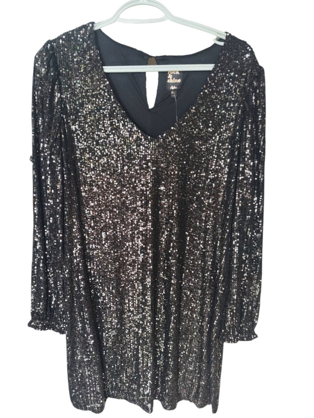 NWT Reitmans Black Sequin V-Neck Long Sleeve Tunic A20